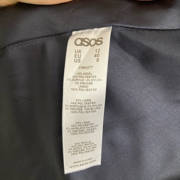 ASOS Wool Blend Coat Full Zip Navy Blue Asymmetric Military Preppy Corpcore US 8 - Picture 13 of 14